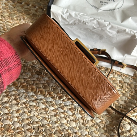 prada "embleme flap" small saffiano COGNAC purse BRAND NEWWW - Picture 7 of 17